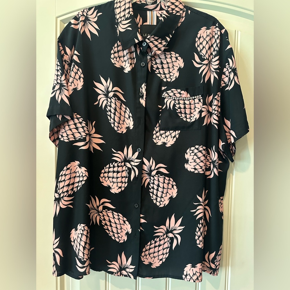 LE SUPERBE PINEAPPLE PRINT SILK BLOUSE SIZE 8